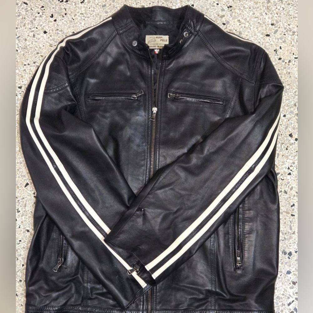 Wilsons Leather Black Jacket with White Stripes